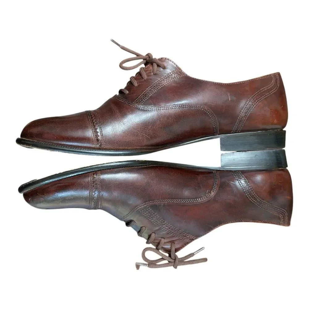 Giorgio Brutini Mens Cap Toe Oxford Dress Shoes Brown Leather Vintage Size 9.5 D